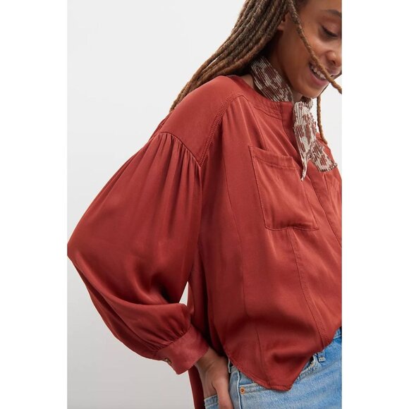 Pilcro Womens Medium Darrah Button Down Blouse Long Sleeve Rust Shirt - Picture 3 of 12